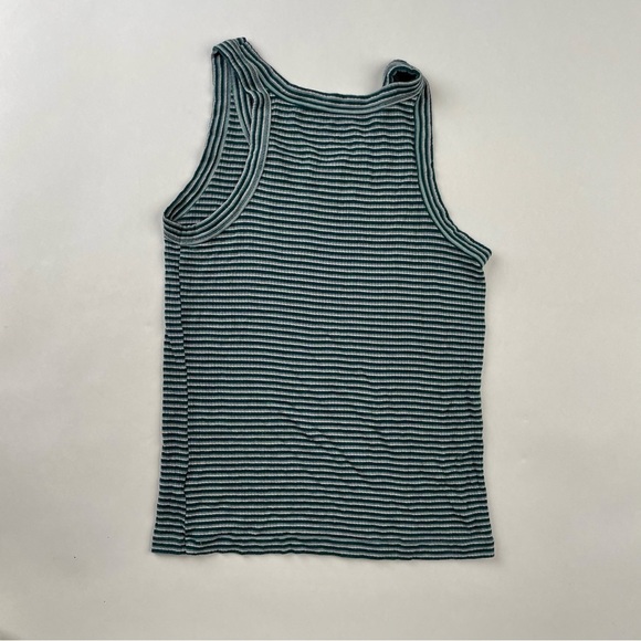 American Eagle Teal and White Striped Ribbed Tee - Picture 3 of 3
